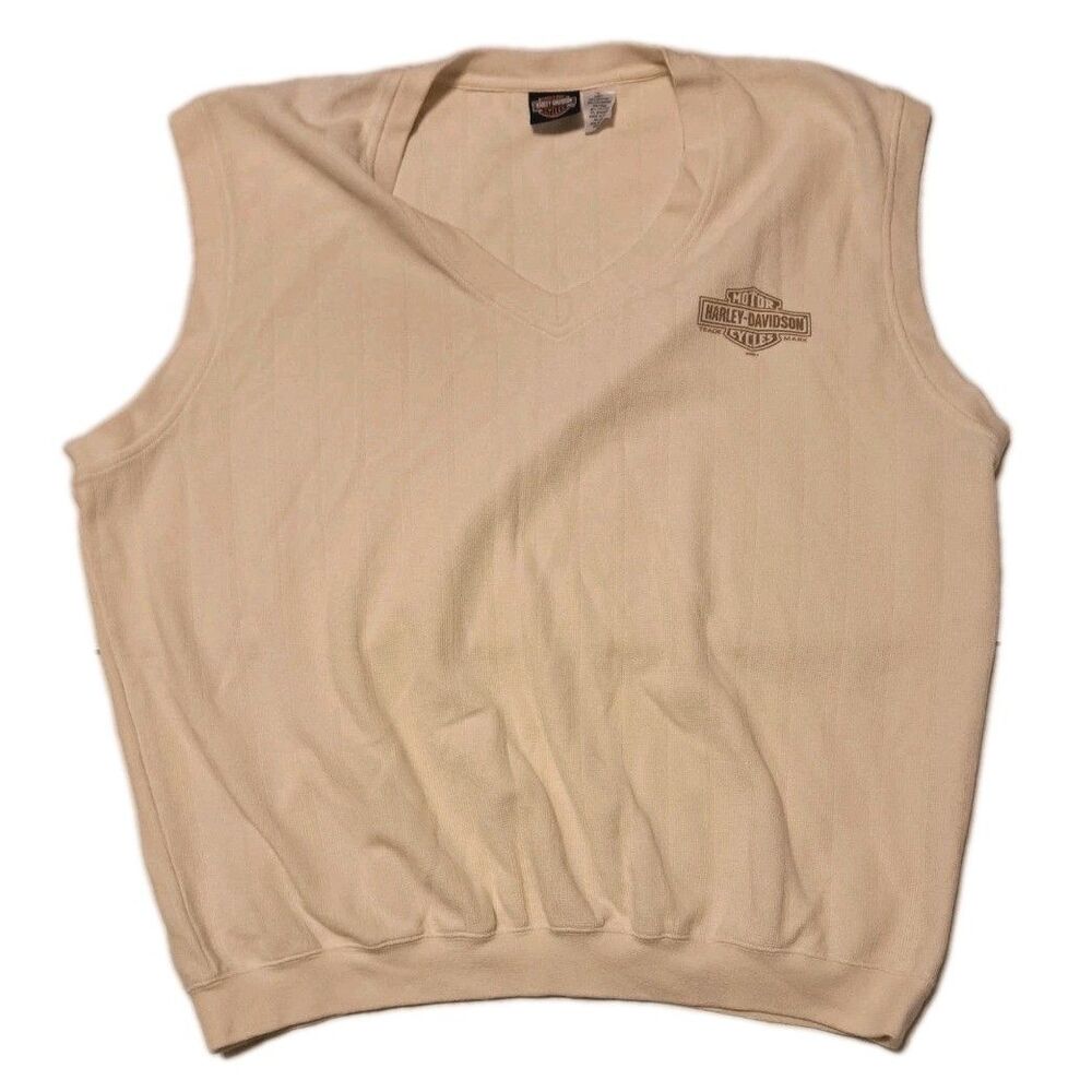 Harley Davidson Men’s XL Beige V-Neck Sweater Vest Cotton Blend Greenville SC